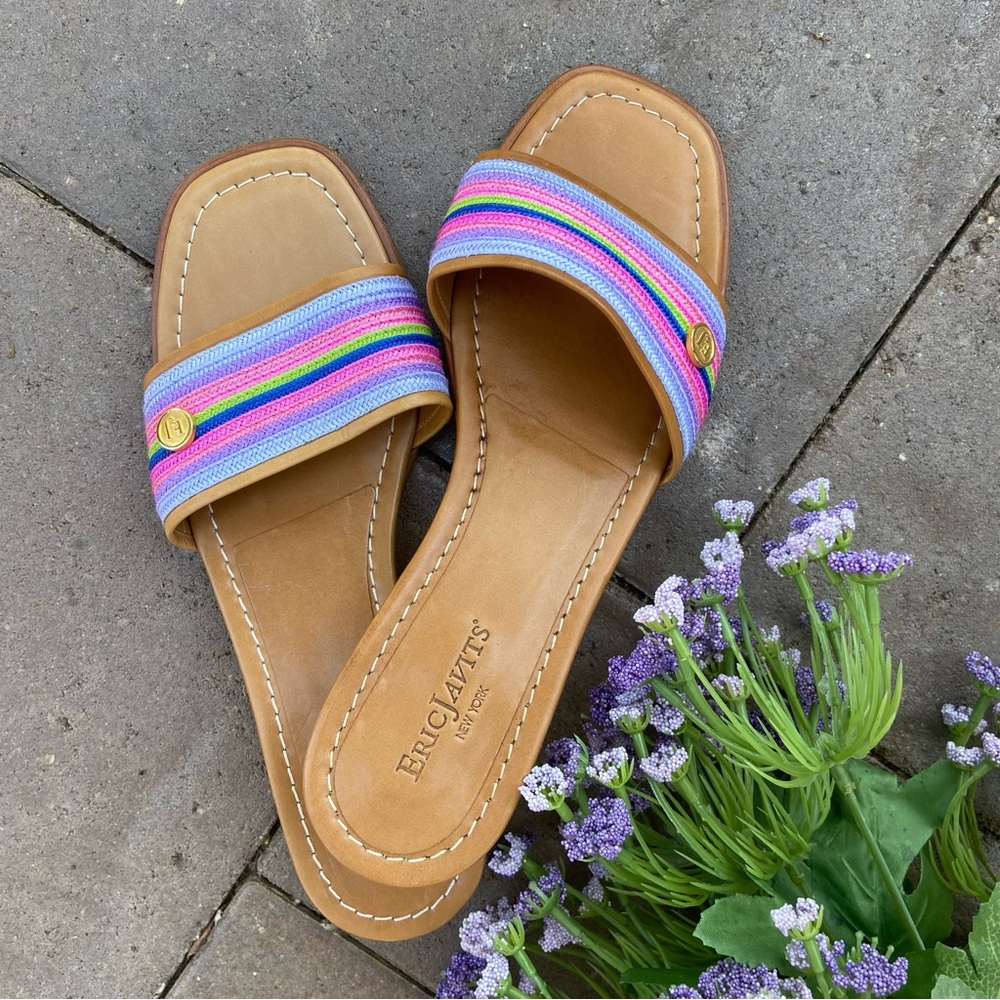 Sandals Eric Javits Leather Pastel Rainbow Slip-On Style